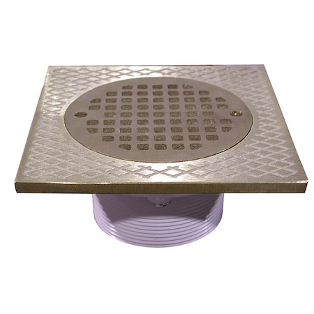 Jones Stephens 3-1/2in. IPS PVC Spud with 7in. Square Top and 5in. Nickel Bronze Strainer D56503